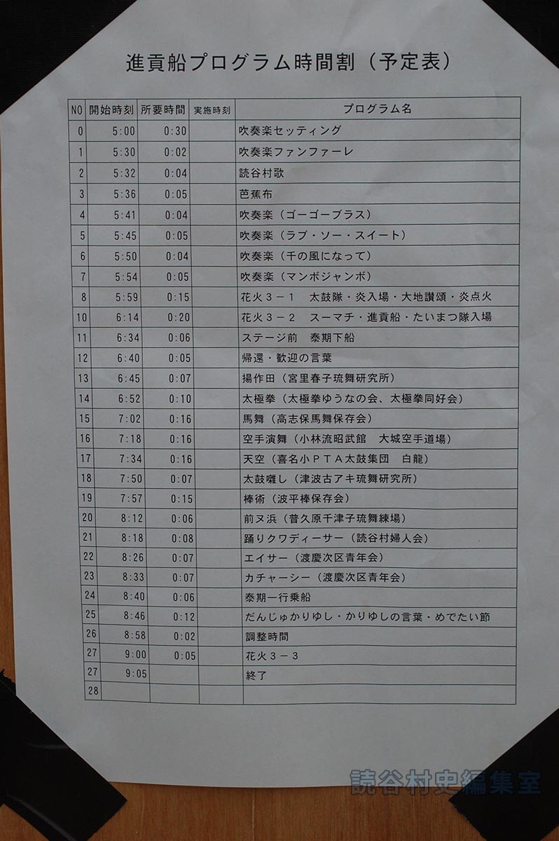 進貢船プログラム時間割（予定表）